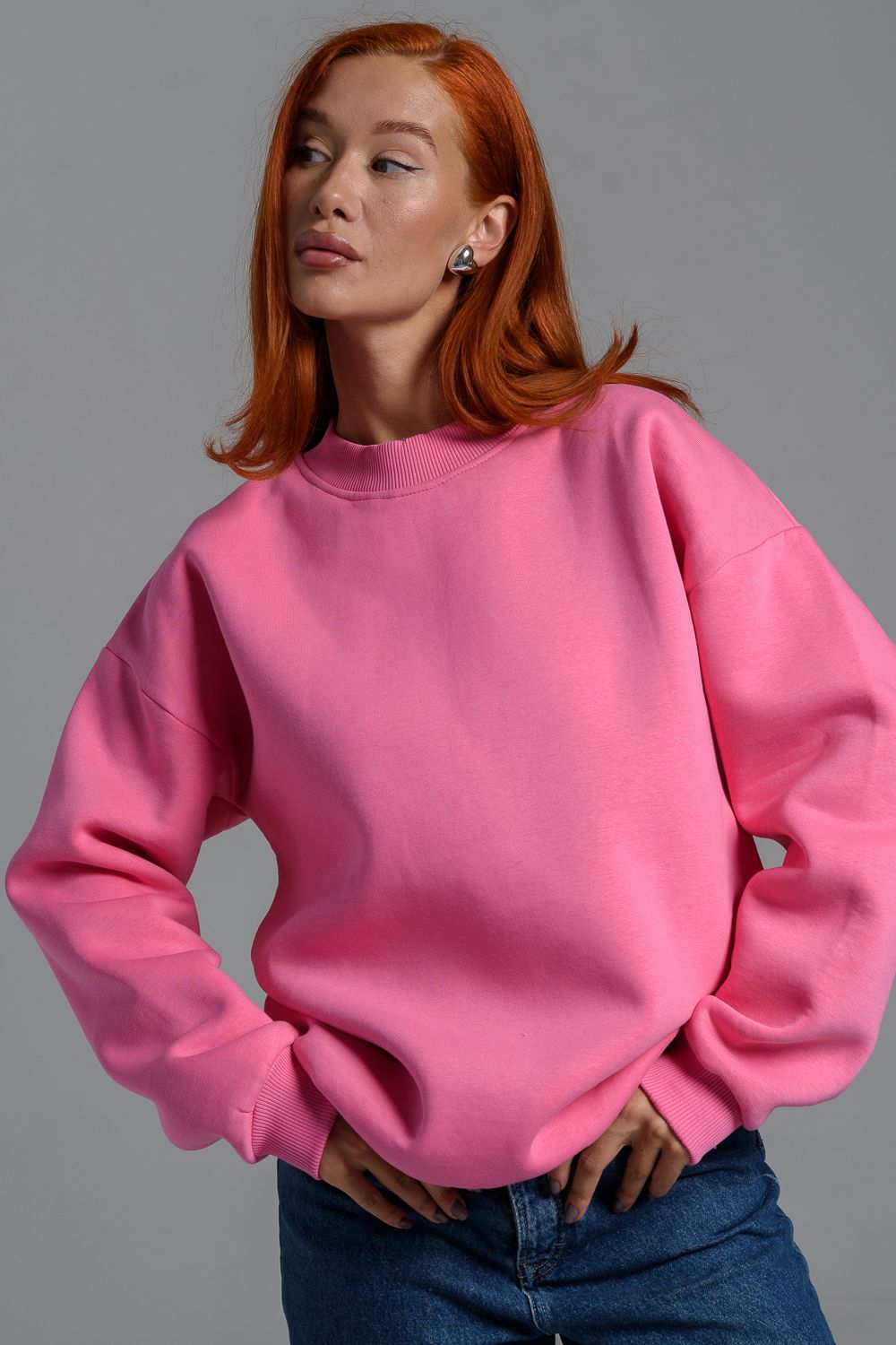 Женский свитшот оверсайз 14422 - розовый