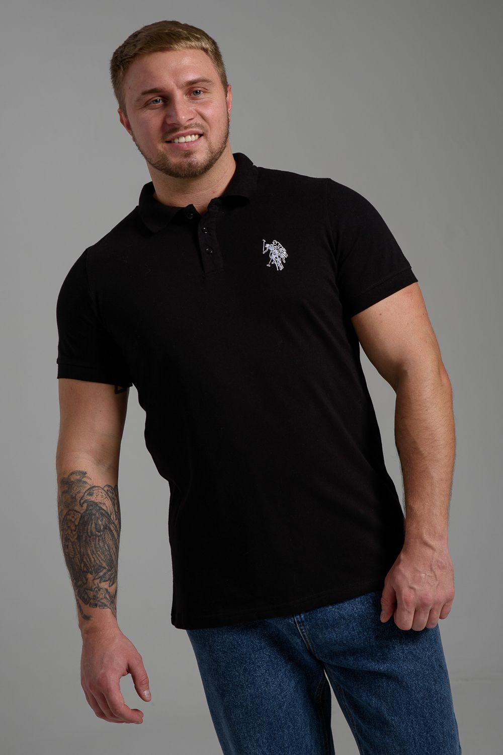 Футболка поло мужская 8501 - черный+поло