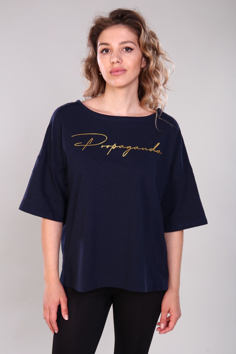 Футболка женская свободная Ф 24 - темно-синий + желт