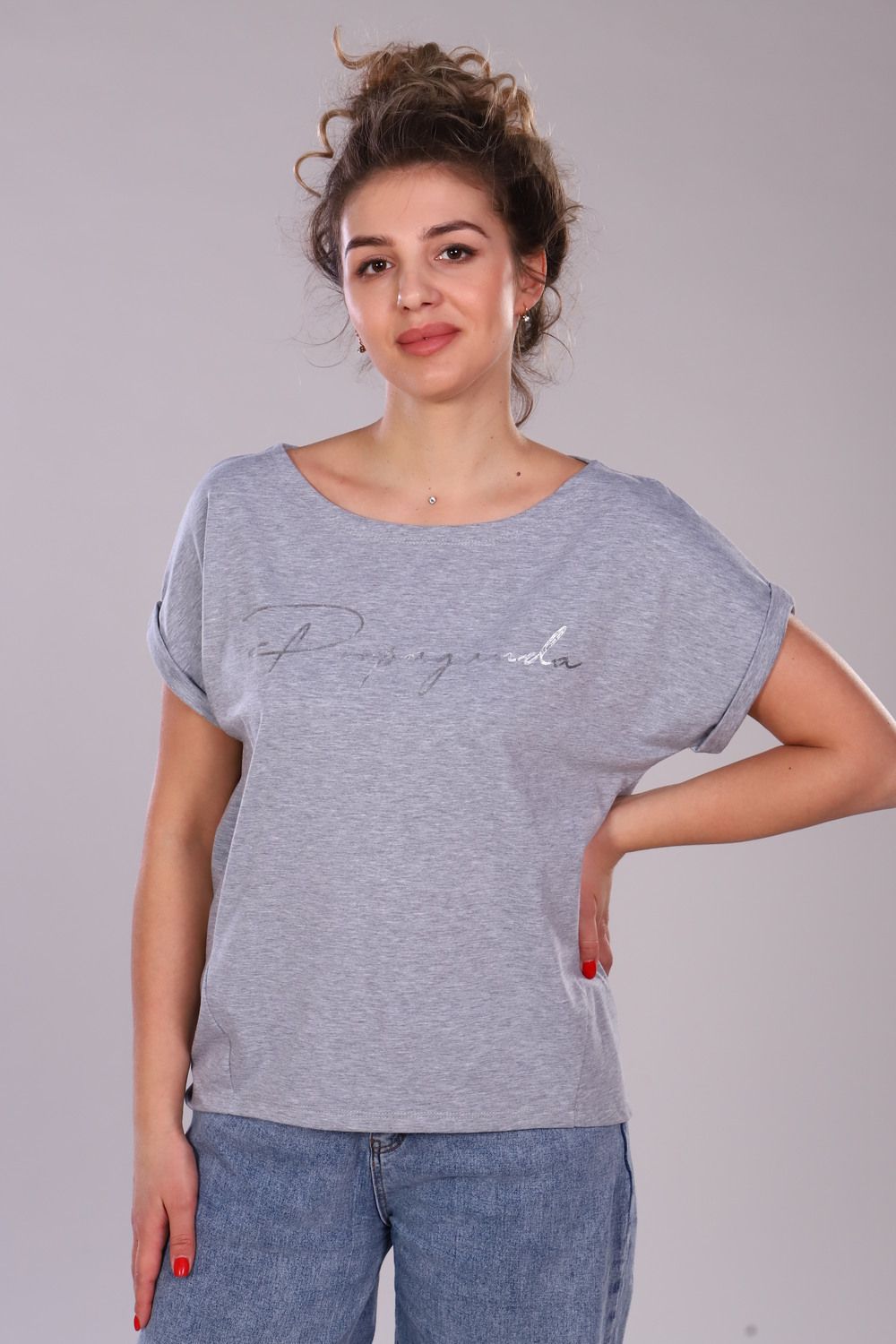 Футболка женская Ф - 13567 - серый меланж