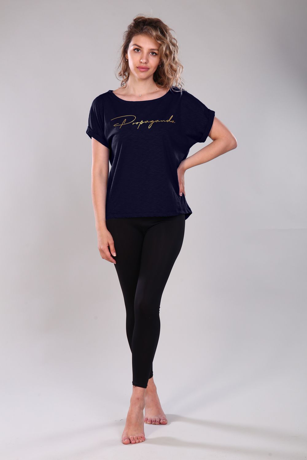 Футболка женская Ф - 13567 - темно-синий/крем