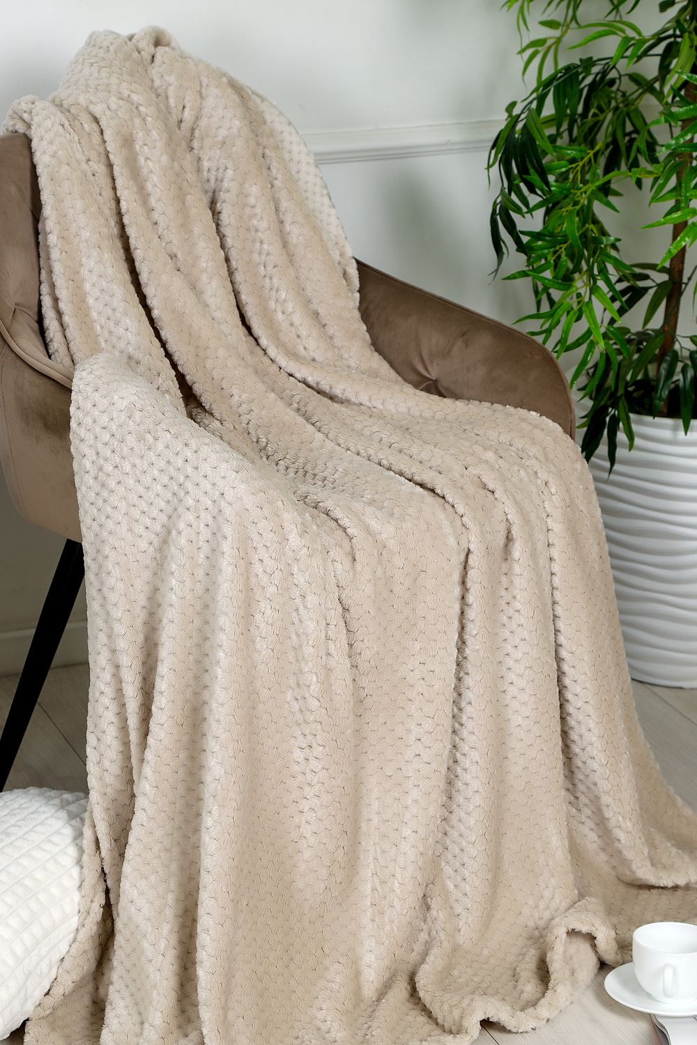 Плед велсофт Bio-Line, мягкий пушистый кубик - бежевый