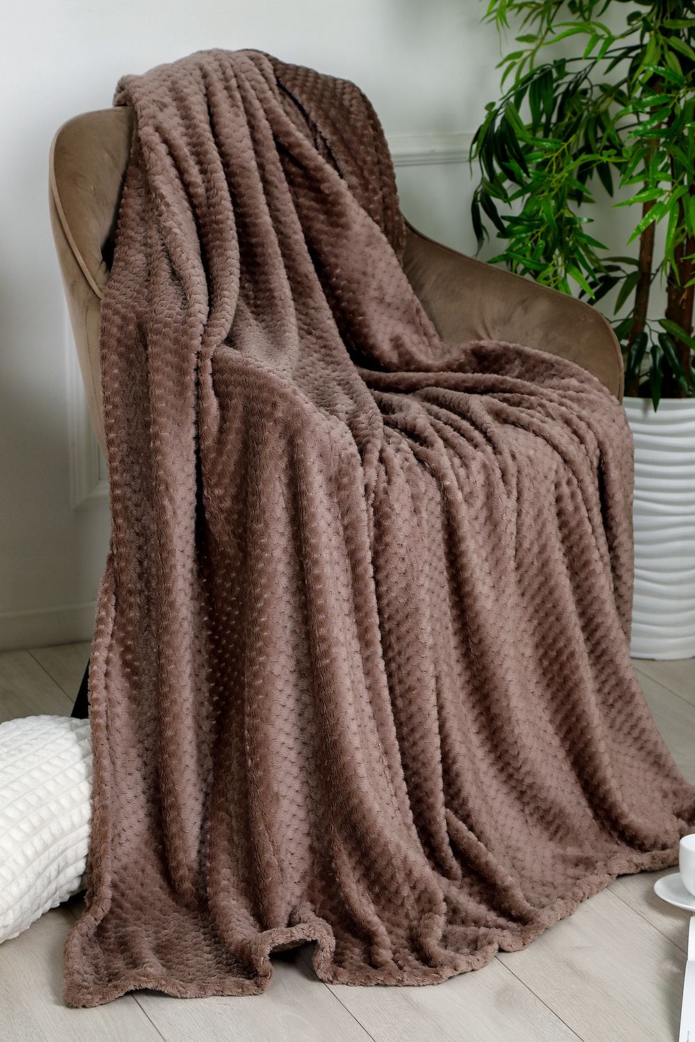 Плед велсофт Bio-Line, мягкий пушистый кубик - коричневый