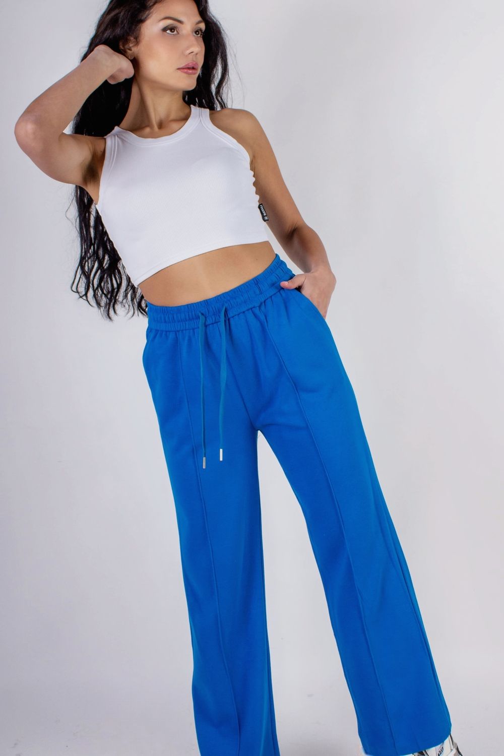 Трикотажные брюки со стрелкой, на резинке - синий