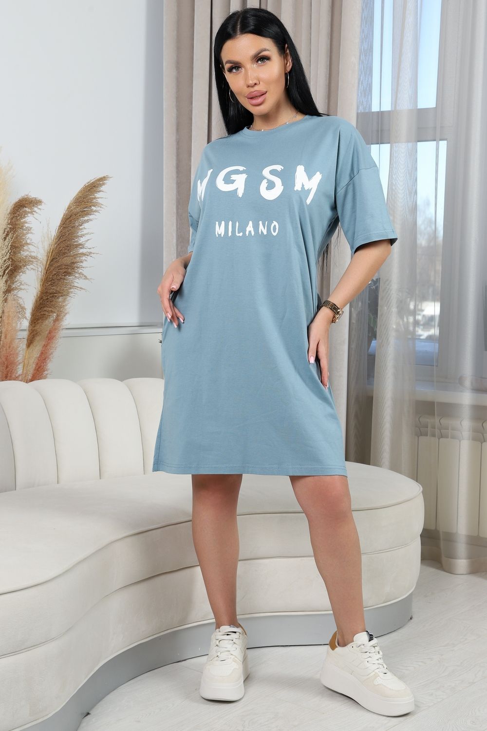 Туника с карманами - MILANO - 468 - серо-голубой