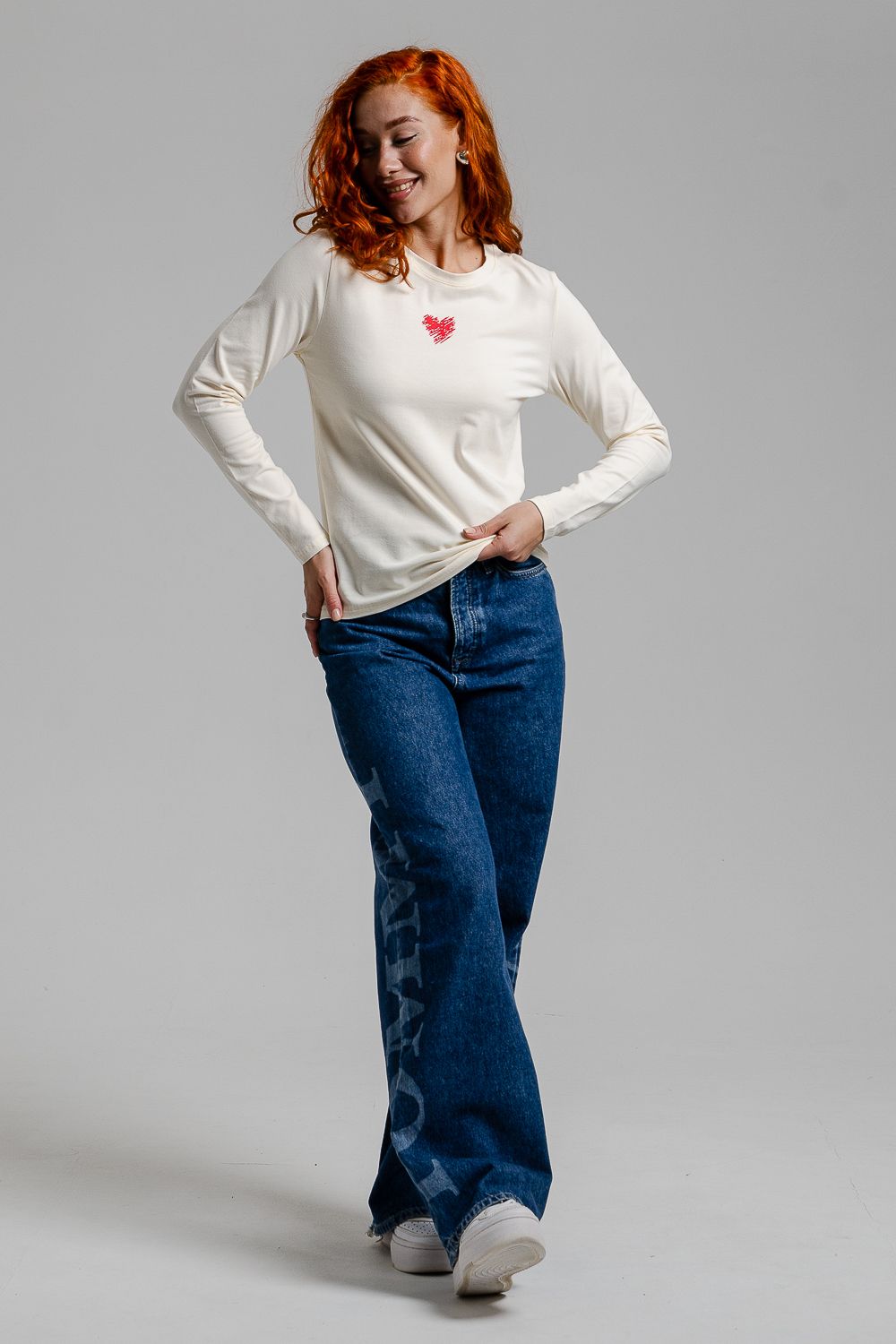 8529/1 футболка с дл.рукавом - молочный+Сердечко