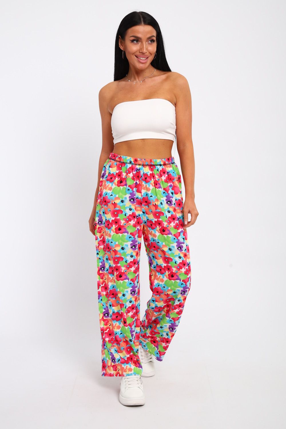 брюки 74365 - цветы на белом