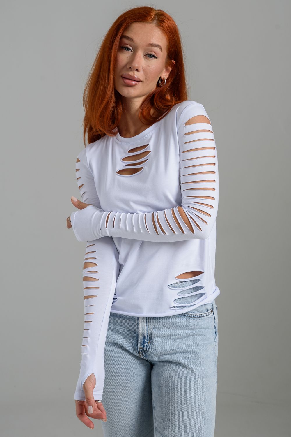 7476 Лонгслив женский - белый