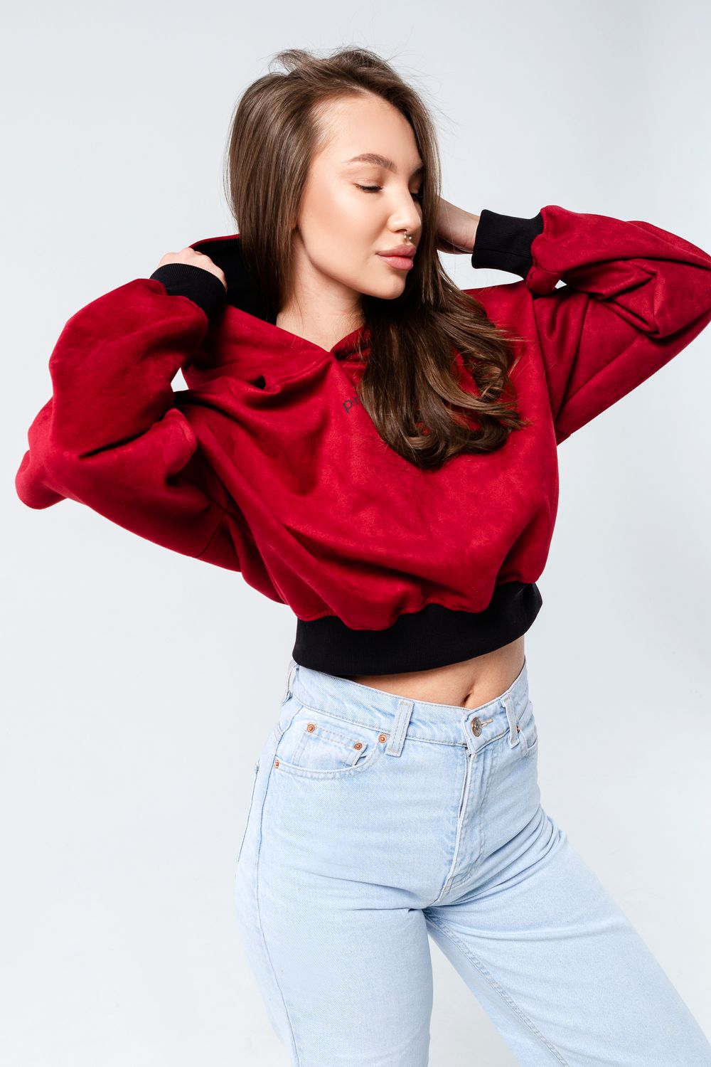 Свитшот 4 оверсайз короткий - бордовый