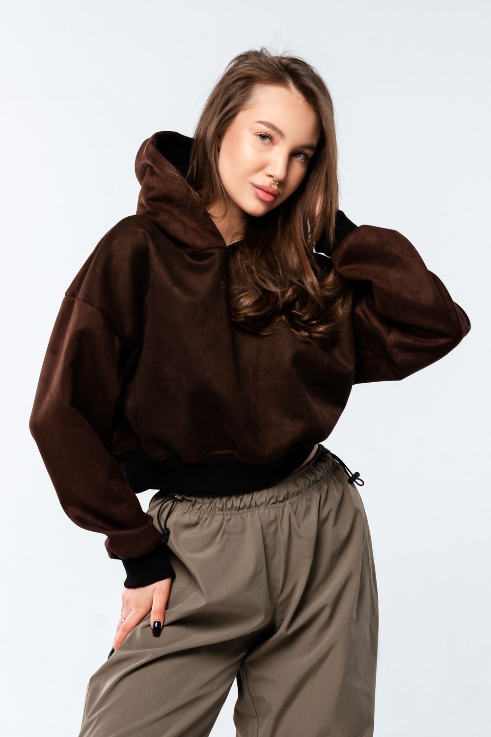 Свитшот 4 оверсайз короткий - темно-коричневый