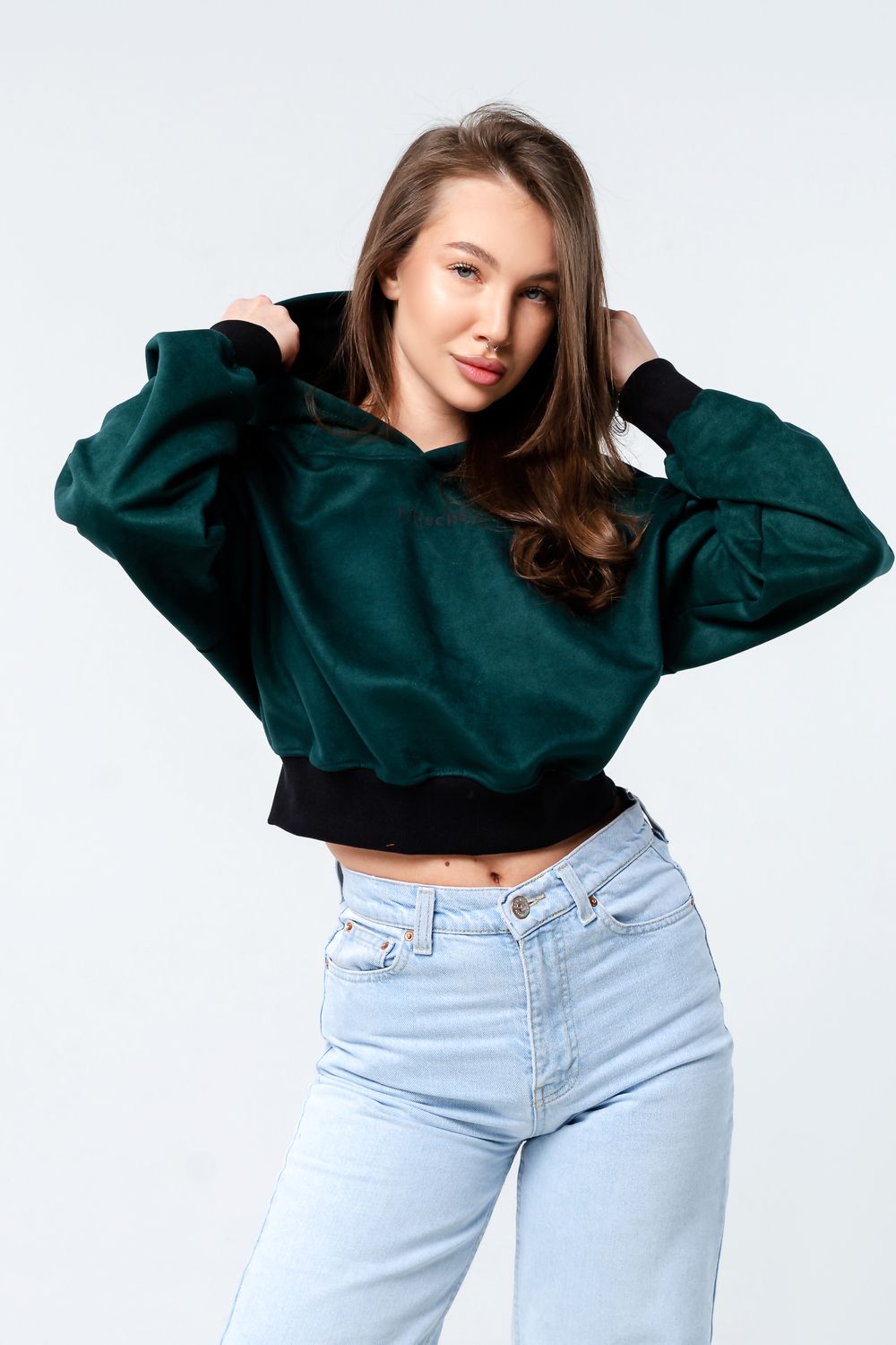 Свитшот 4 оверсайз короткий - изумрудный