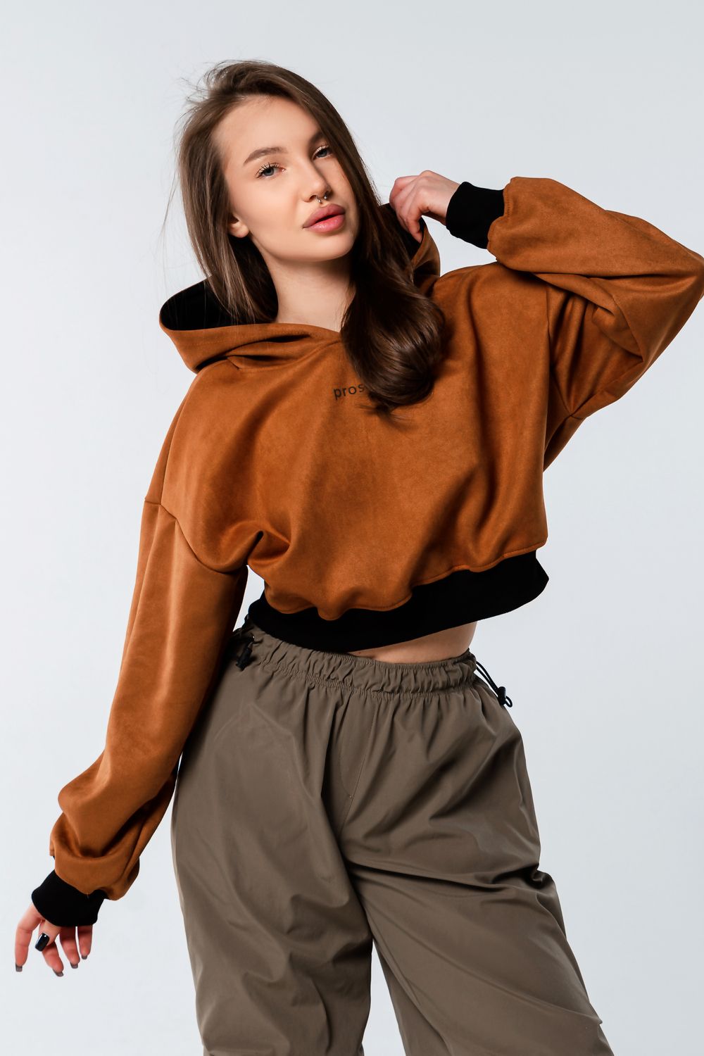 Свитшот 4 оверсайз короткий - кэмел