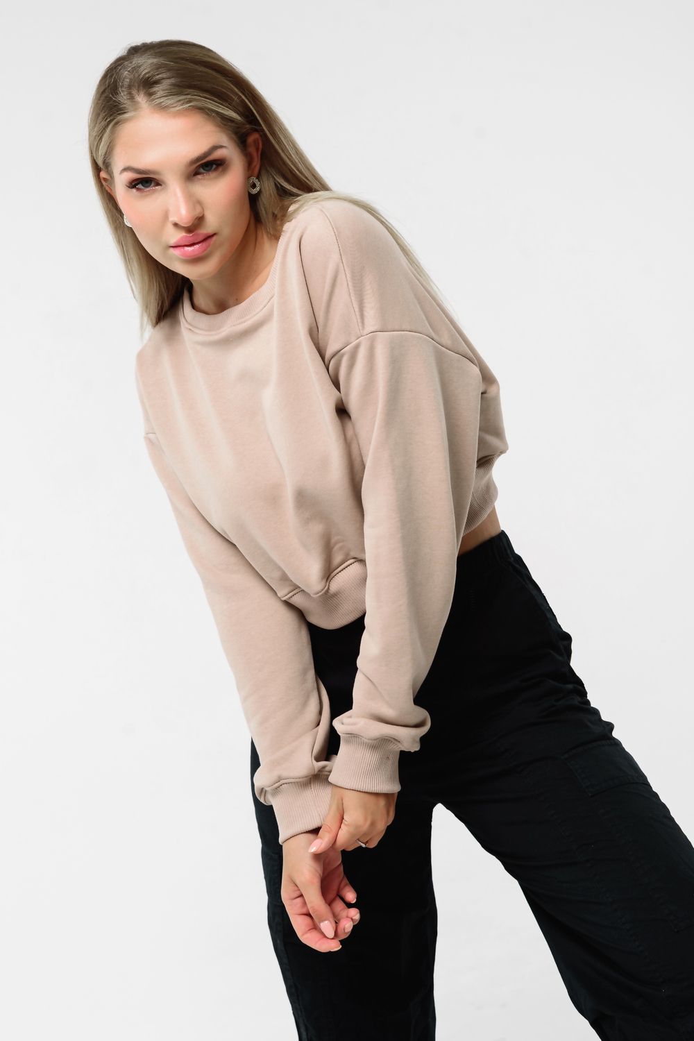 Свитшот 3 оверсайз короткий - бежевый