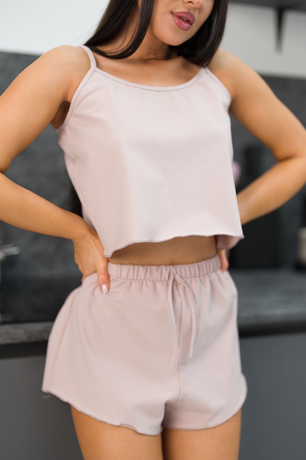 Пижама женская топ и шорты ПЖЛ-01 - капучино