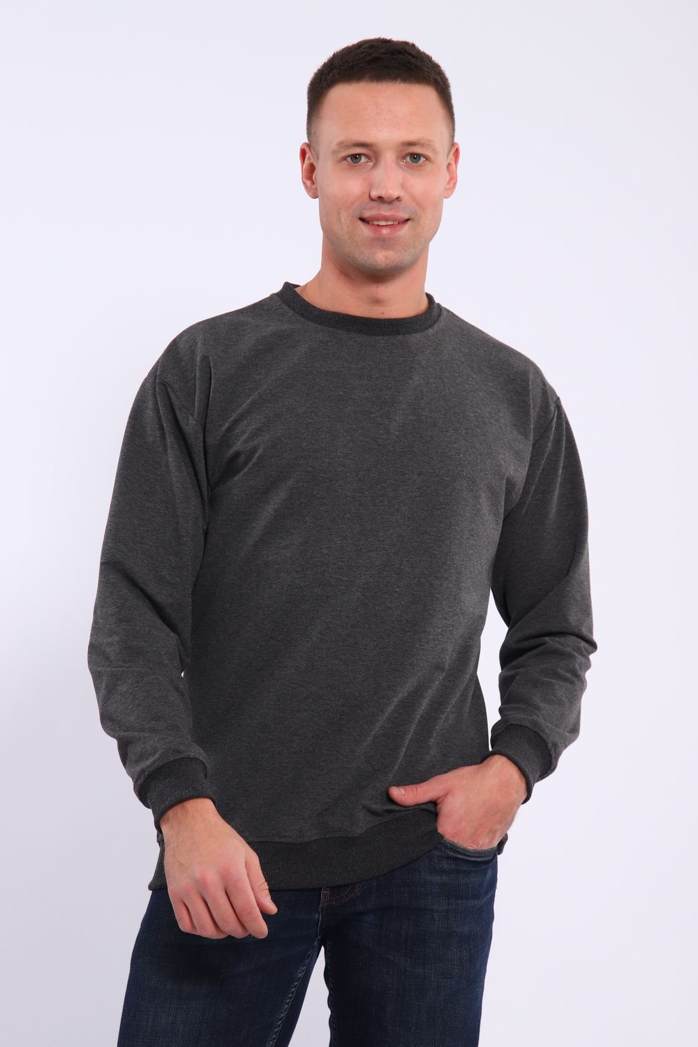Лонгслив мужской футер двухнитка, Арт. 810 - темно-серый меланж