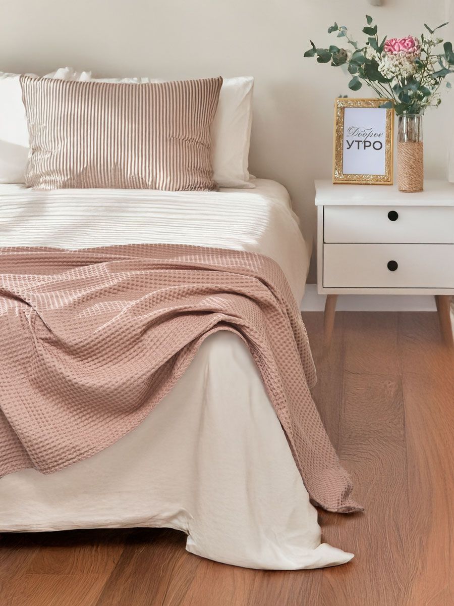 Плед вафельный 140х200 см Бохо - кофейный