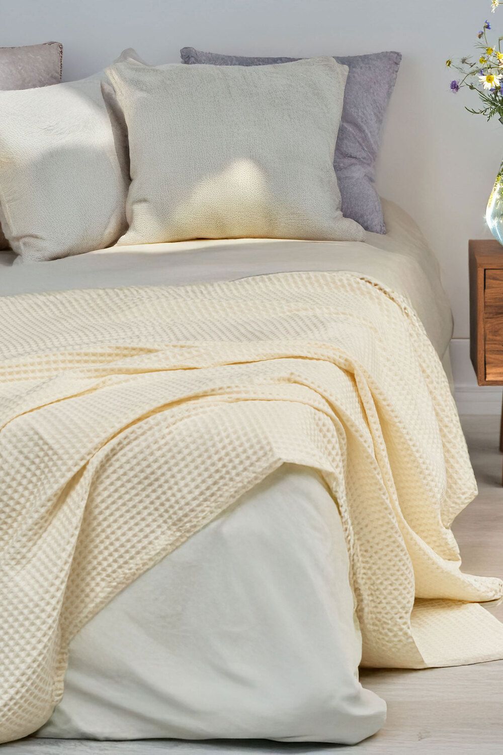 Плед вафельный 140х200 см Бохо - кремовый