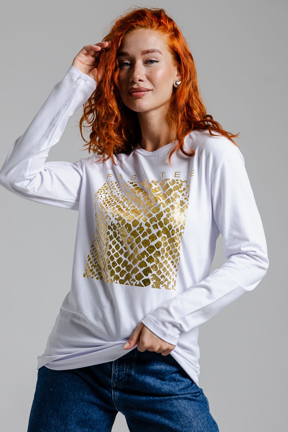 8519/1 Футболка с длинным рукавом женская - белый+мода