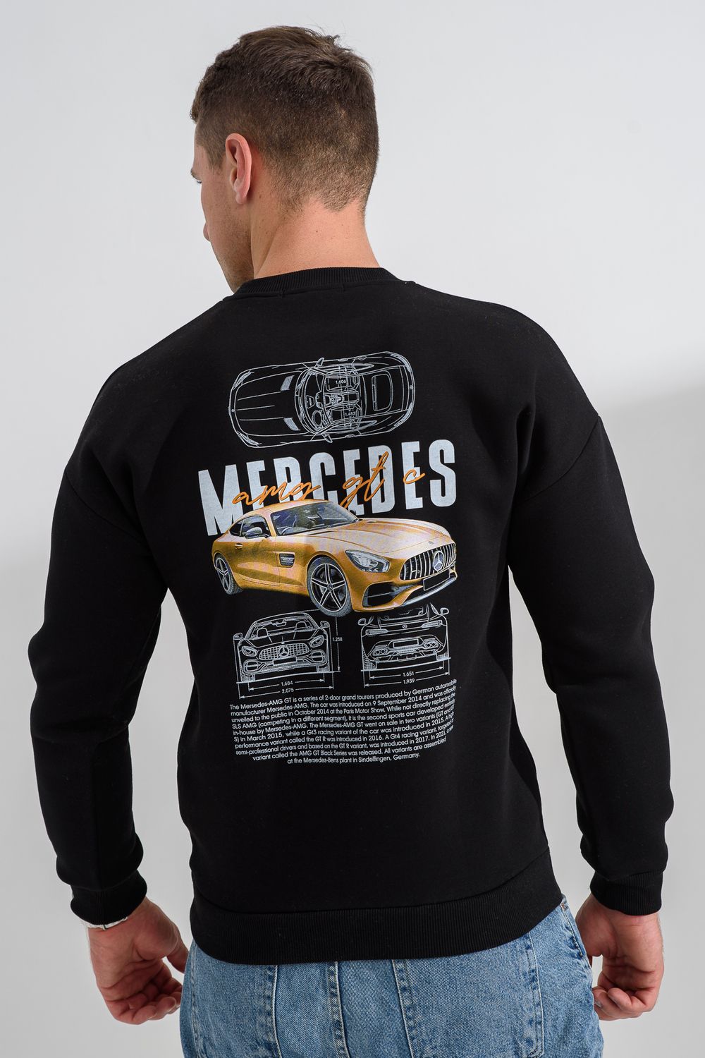 8559 свитшот мужской - черный+мерседес