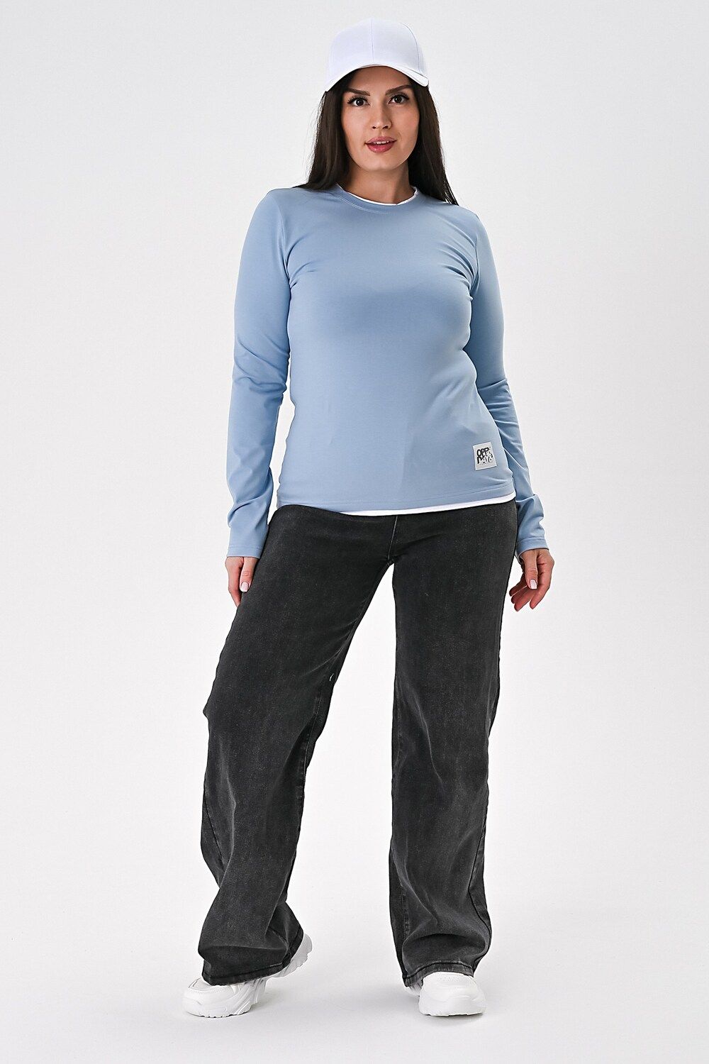 Лонгслив лонг_и - бело-голубой