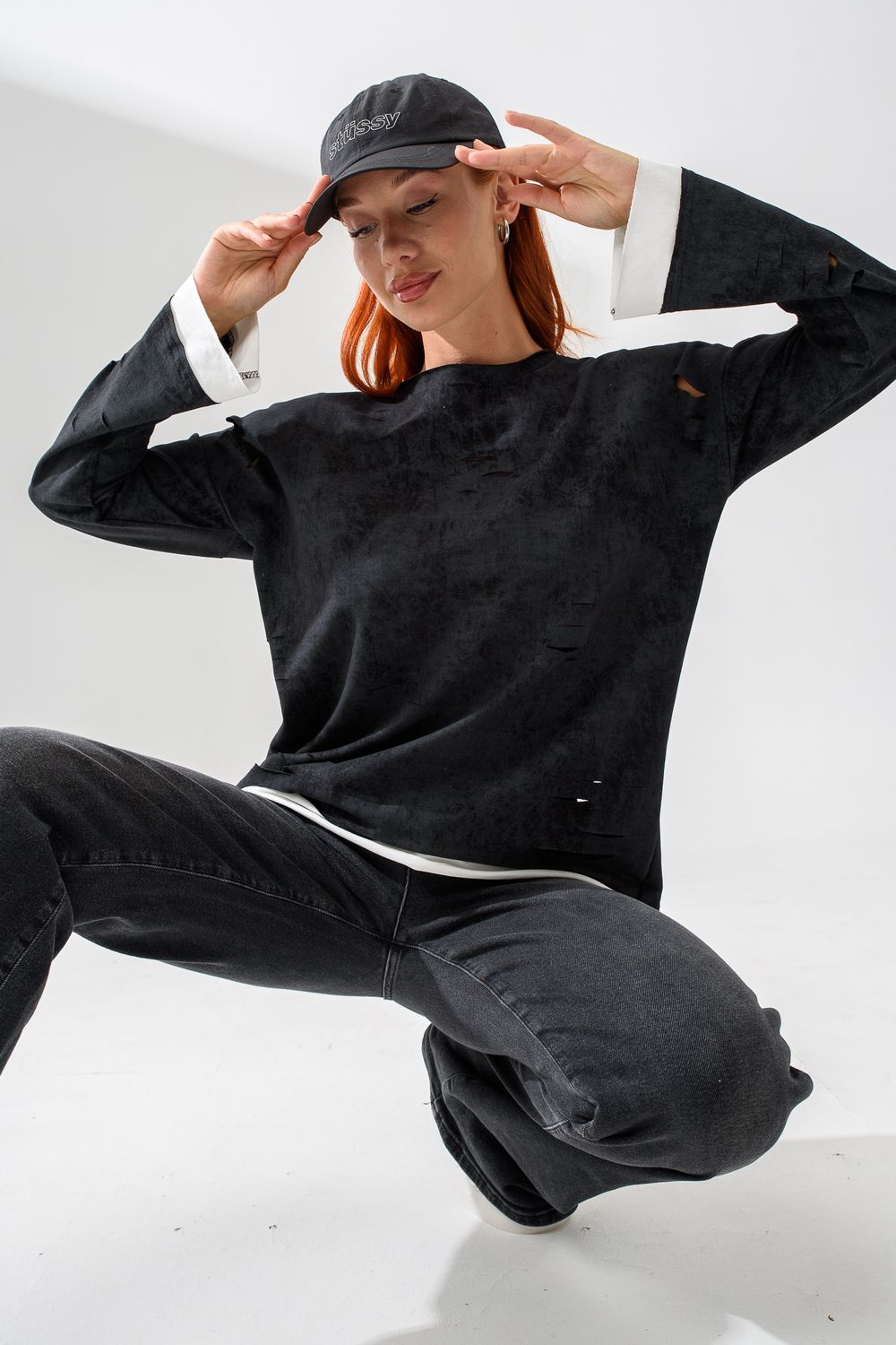 7489W лонгслив женский - винтаж черный