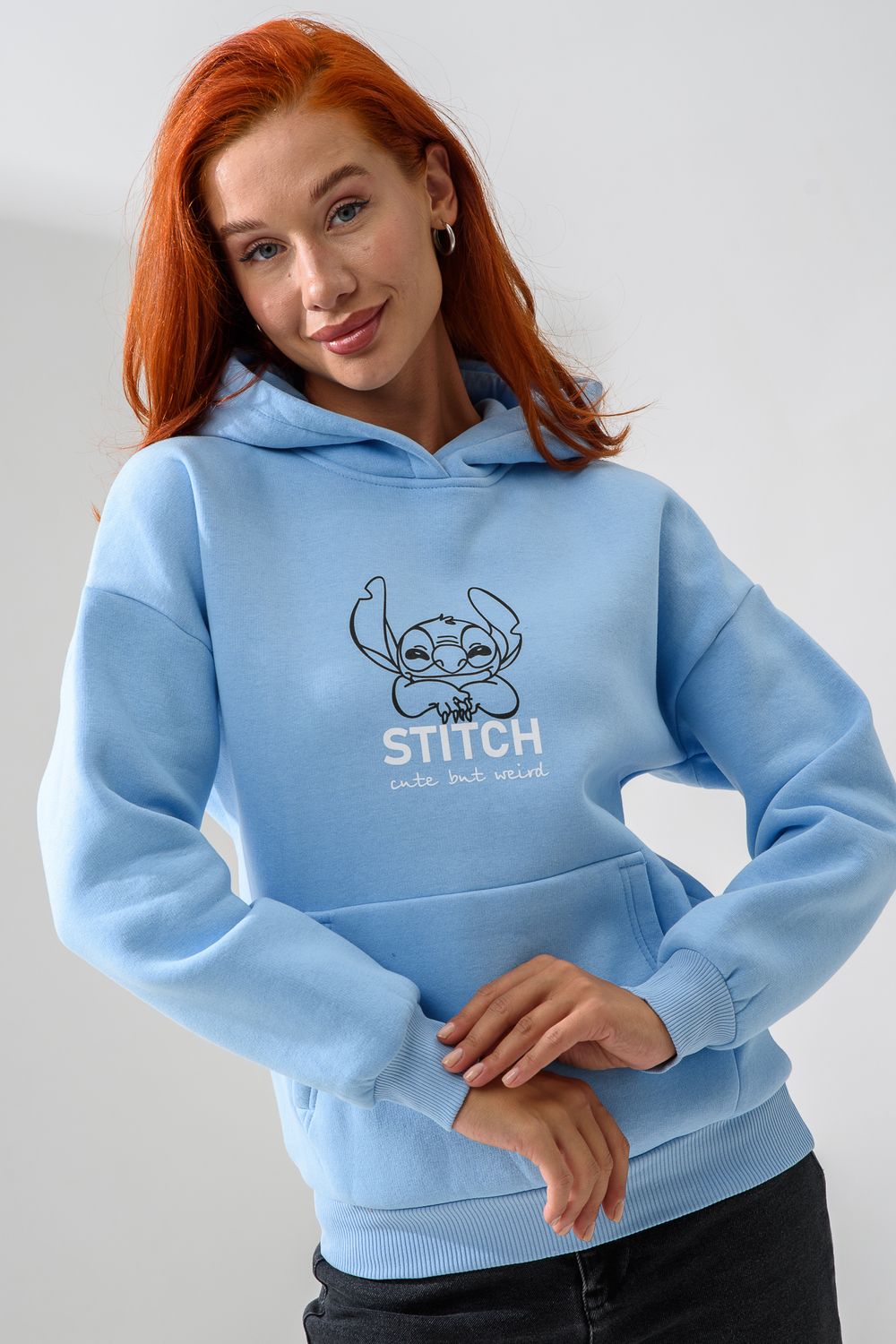 8565 толстовка женская оверсайз - голубой+стич