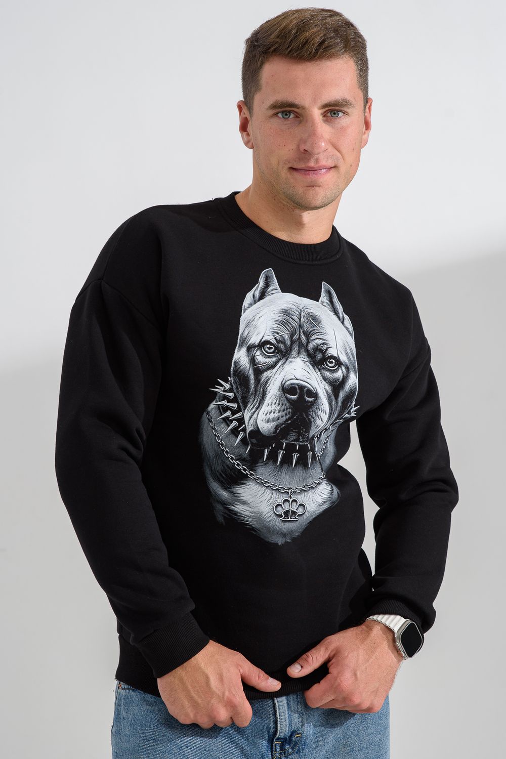 8559 свитшот мужской - черный+питбуль