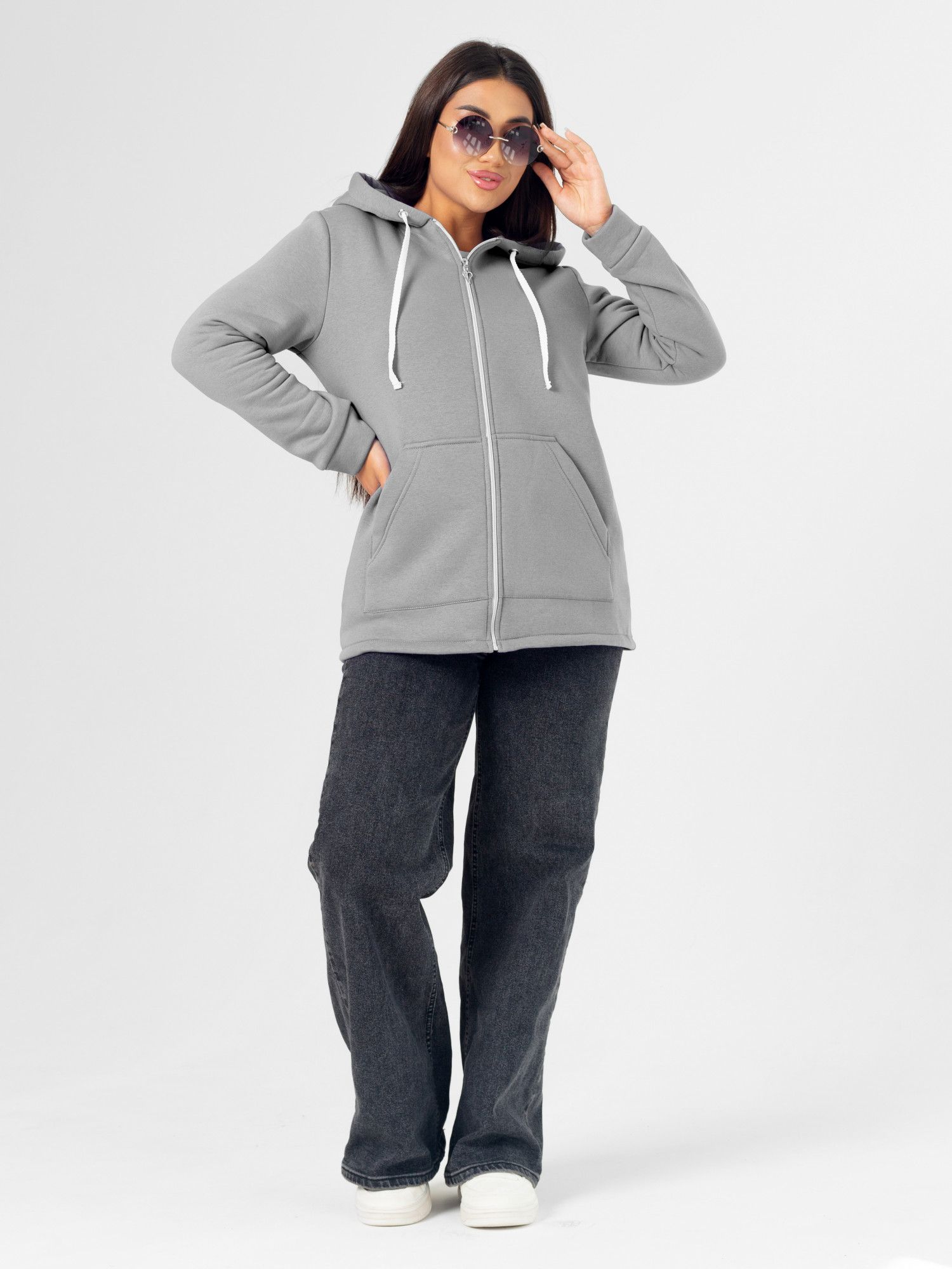 Толстовка женская футер начес 3-х нитка "РОКСАНА" СЕРЫЙ С ДЕФЕКТОМ