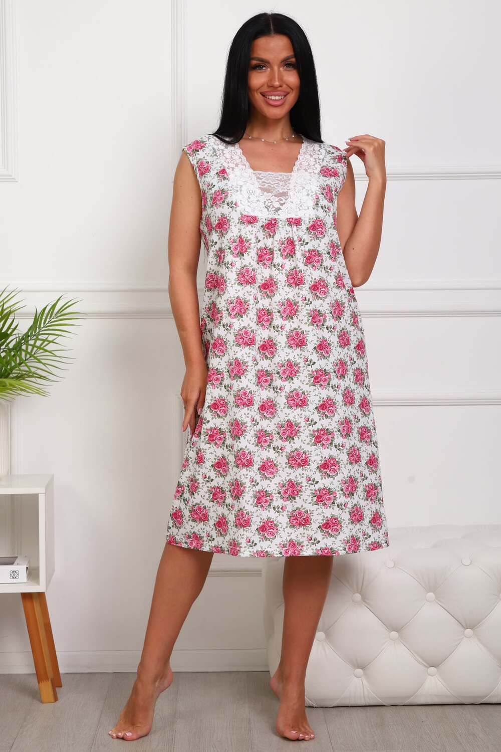 29530 Сорочка женская - розовые цветы