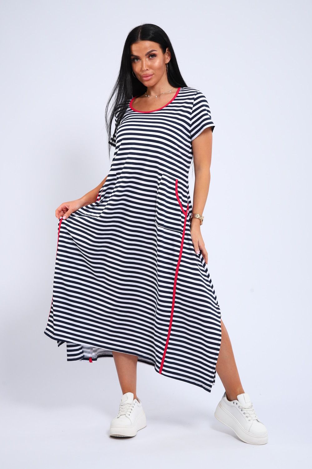 Платье оверсайз с карманами USHI - полоса