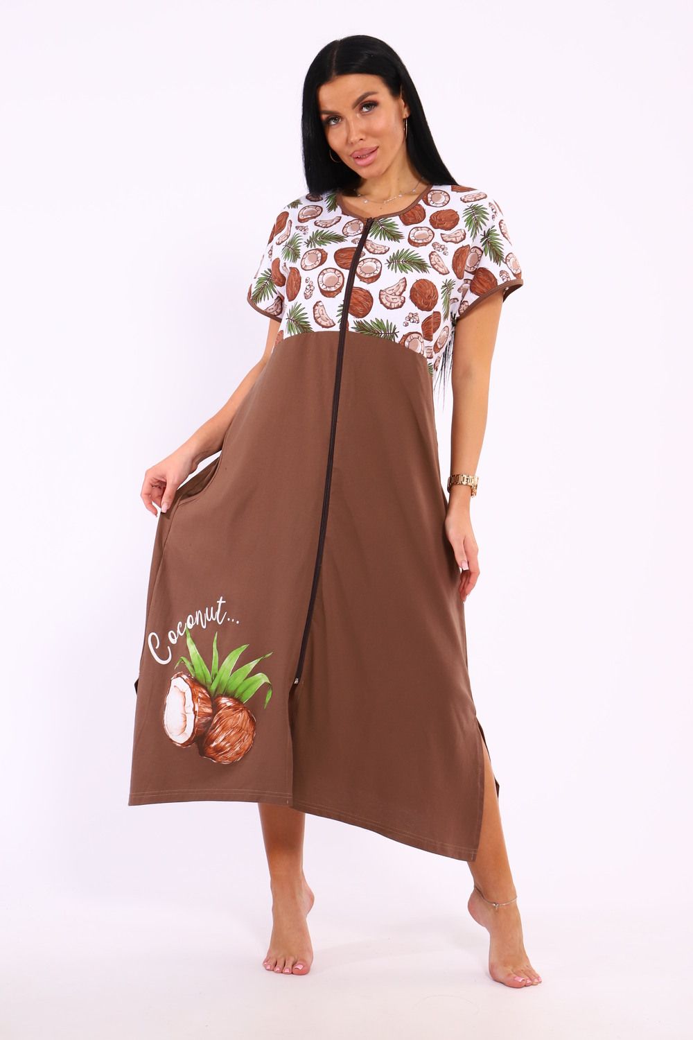 Халат на молнии Кокос - коричневый