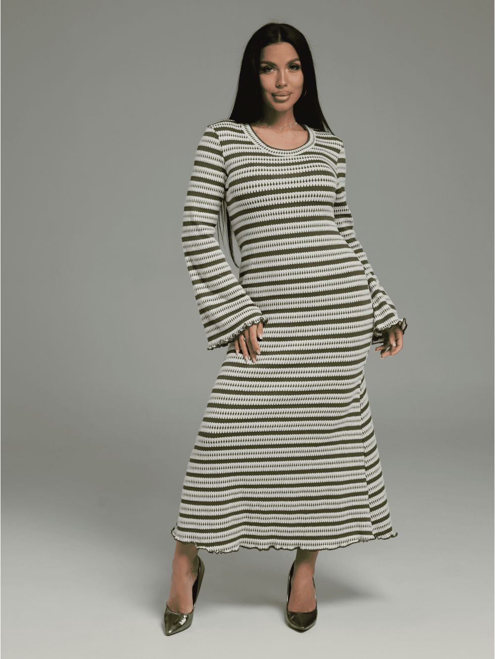 Амелия платье женское (бело-зеленый)