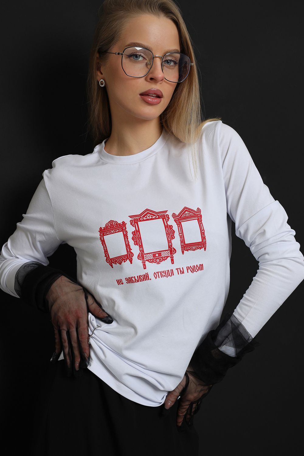 8588 футболка с дл.рукавом унисекс - белый+Родина