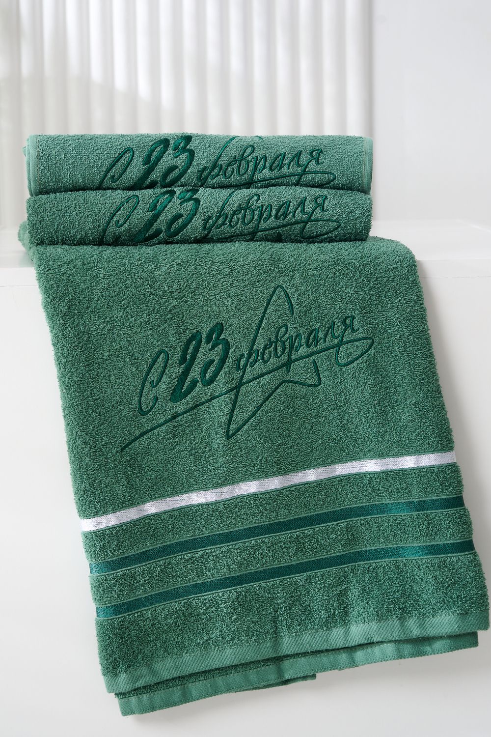 14418/13 "23 февраля"полотенце махровое плотность 350гр - зеленый