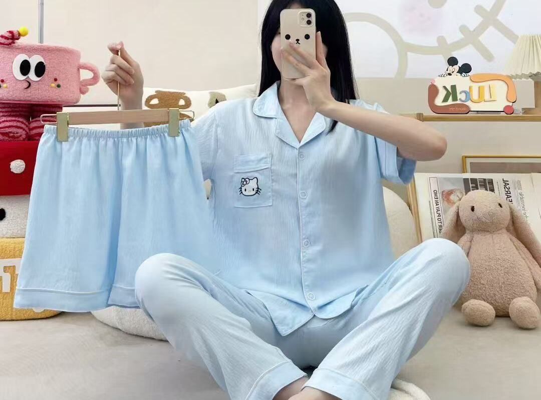 Пижама 3 в 1 с рубашкой брюками и шортами, Арт. 3223 - голубой