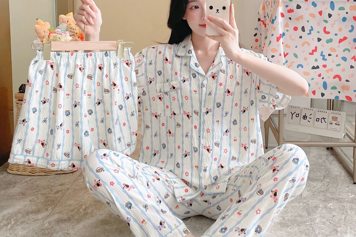 Пижама 3 в 1 с рубашкой брюками и шортами, Арт. 3223 - голубая полоса