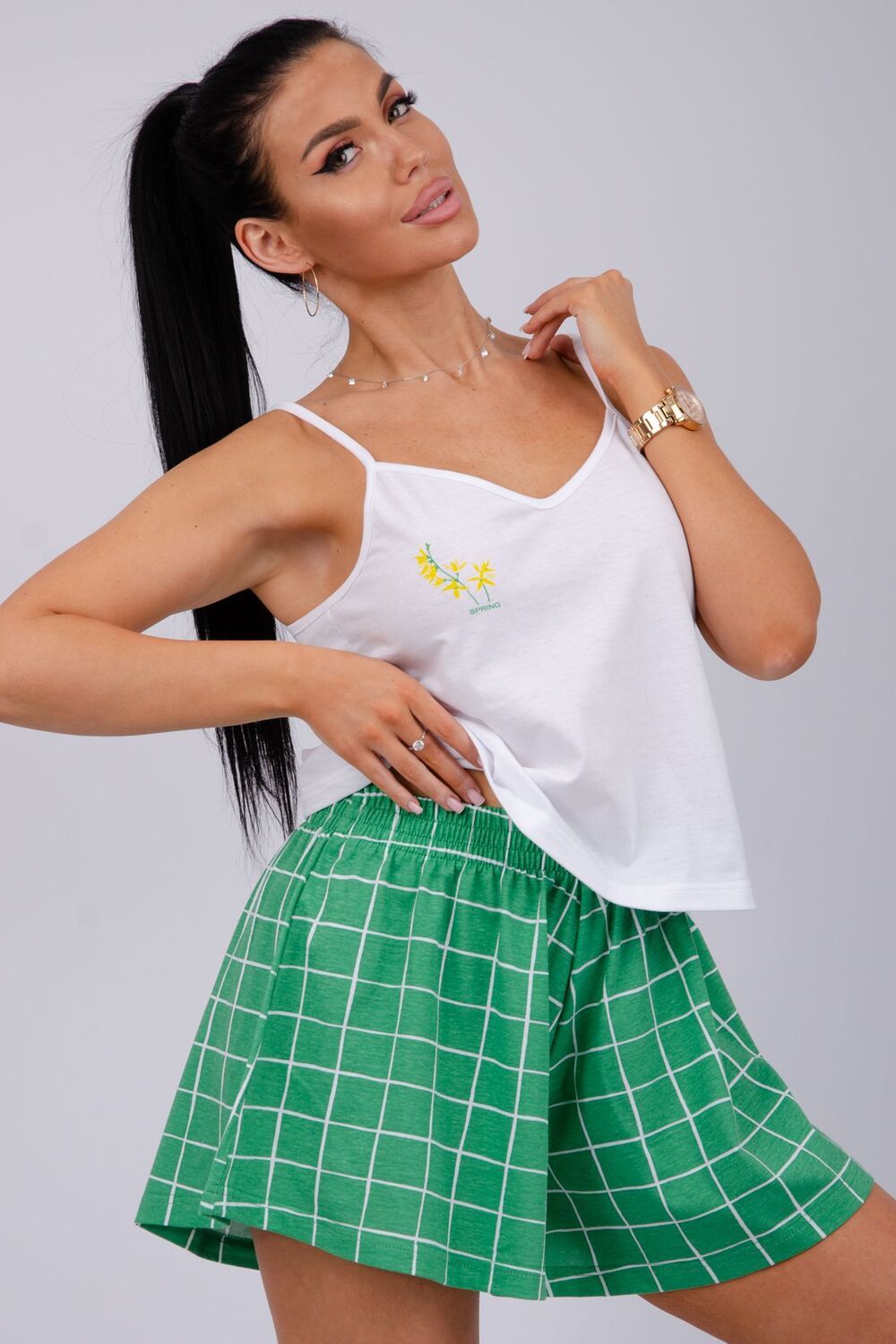 Пижама Акация женская - белый/зеленый