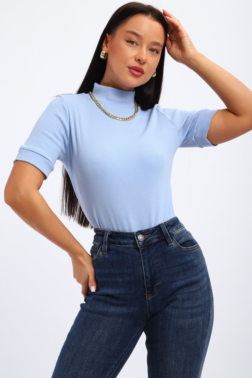 Водолазка женская с коротким рукавом 32105 - голубой