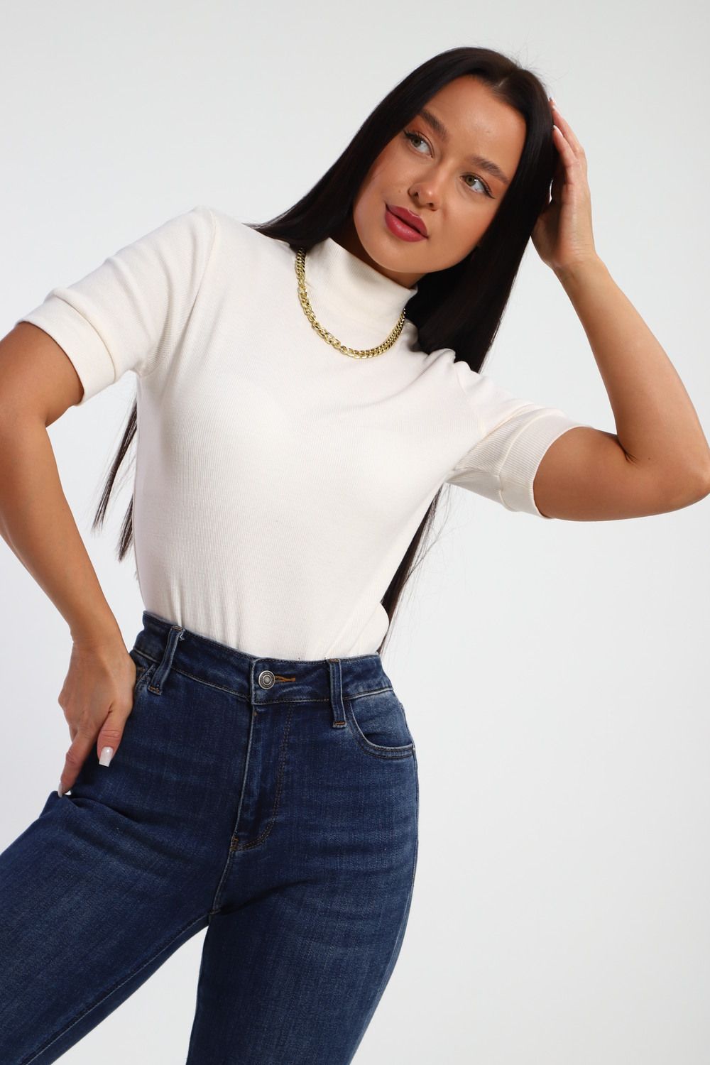 Водолазка женская с коротким рукавом 32105 - кремовый