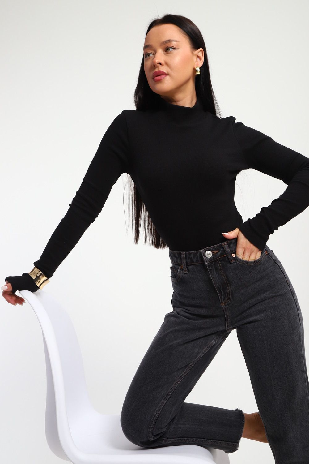 Водолазка женская с горлом теплая 32104 - черный