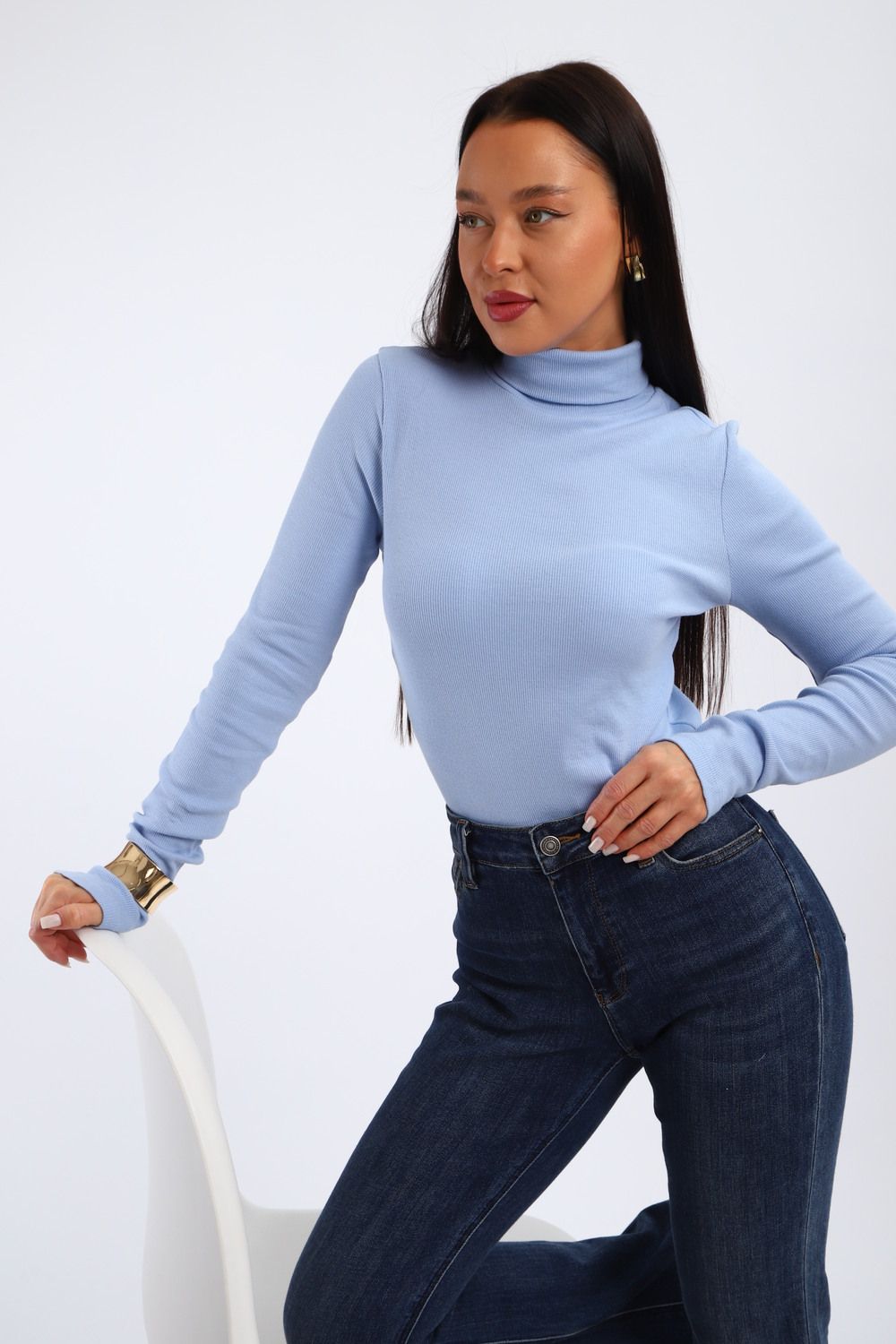 Водолазка женская с горлом теплая 32103 - голубой