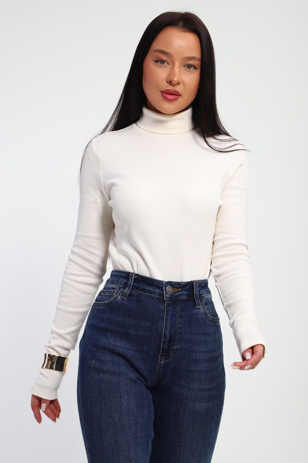 Водолазка женская с горлом теплая 32103 - кремовый