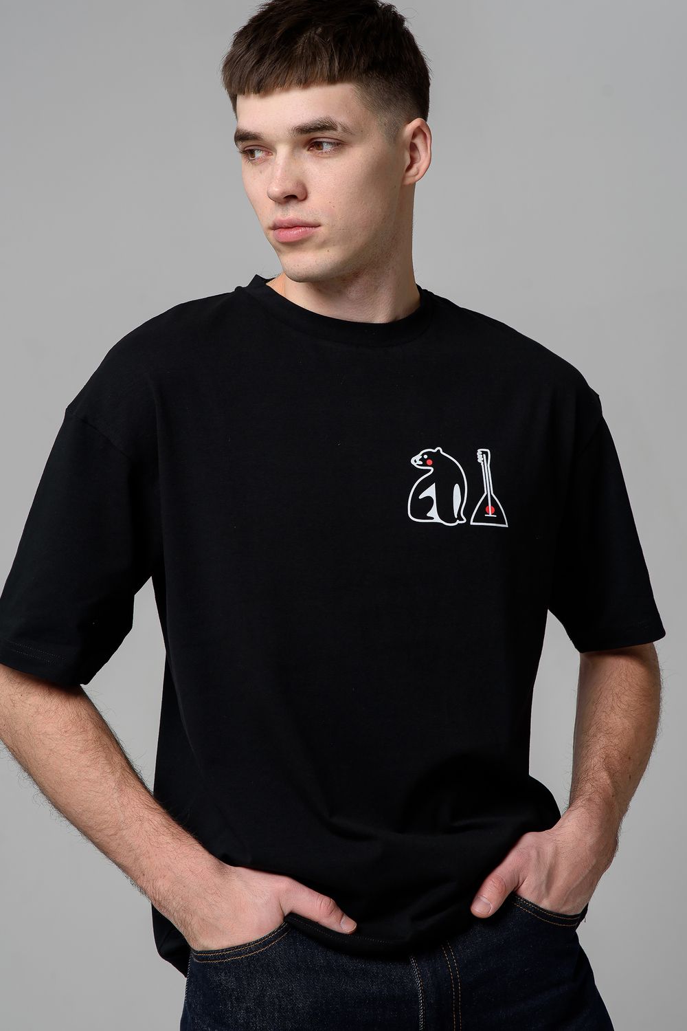 8579 футболка оверсайз мужская - черный+балалайка