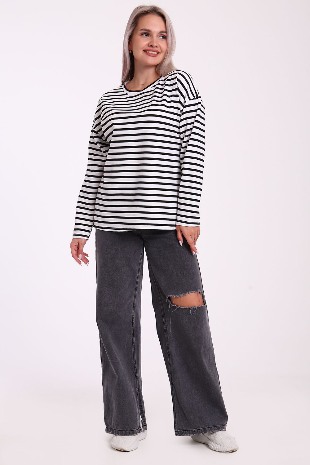 731 Свитшот в полоску - черный