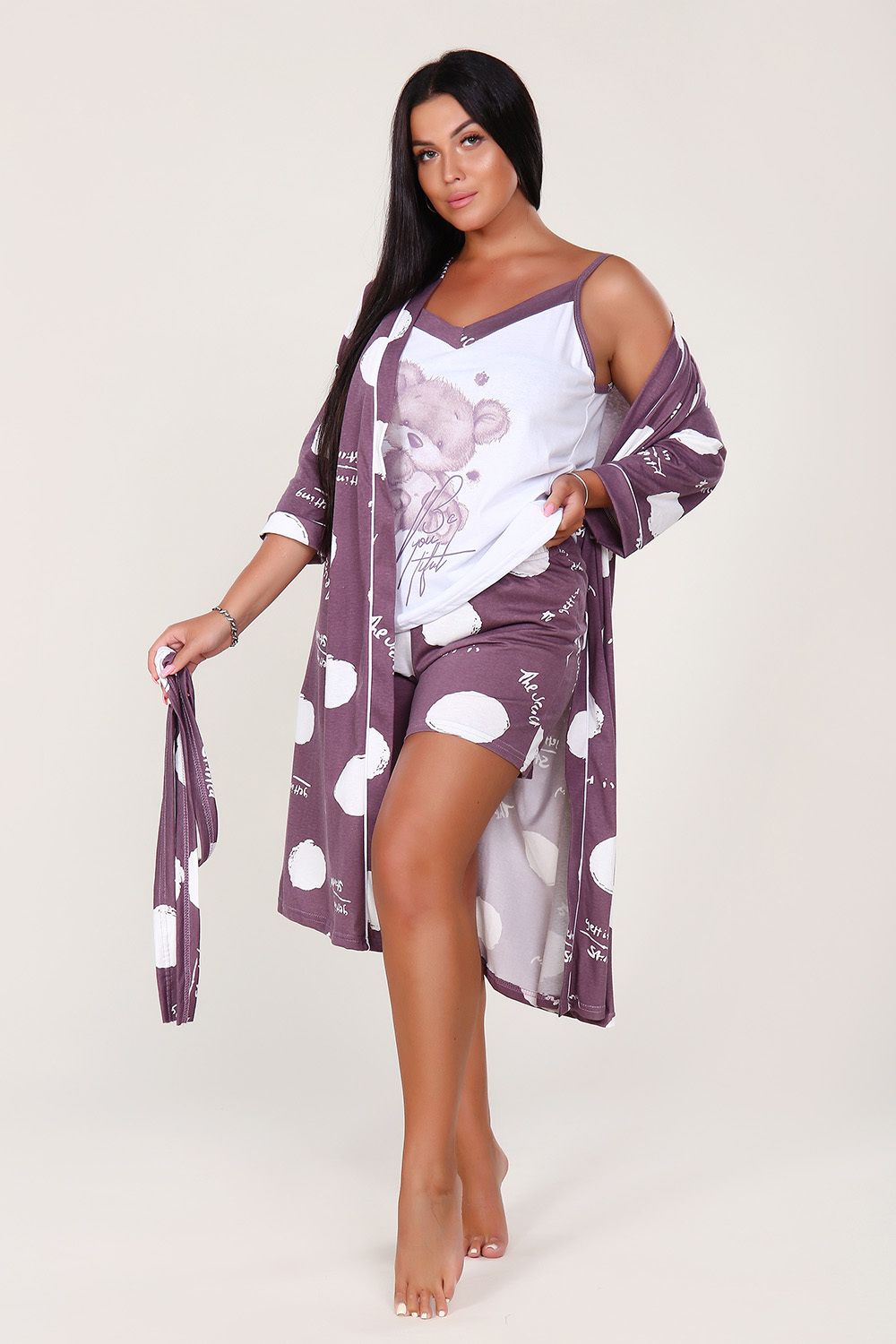 515 Пеньюар тройка Миша - сливовый