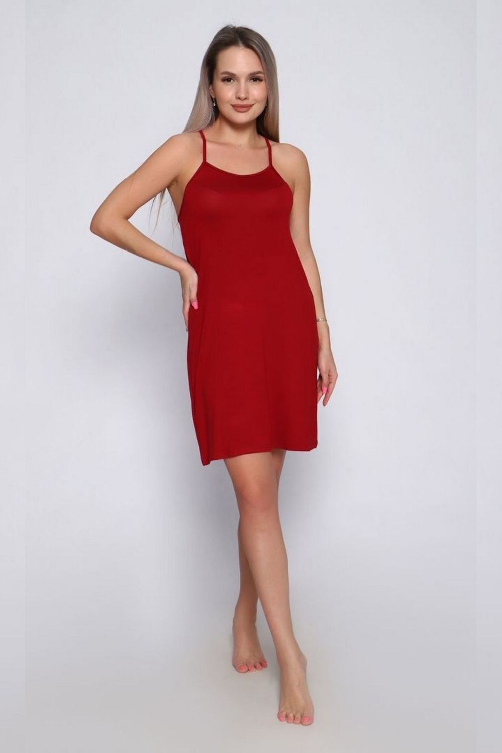 924 Сорочка с кружевом - красный