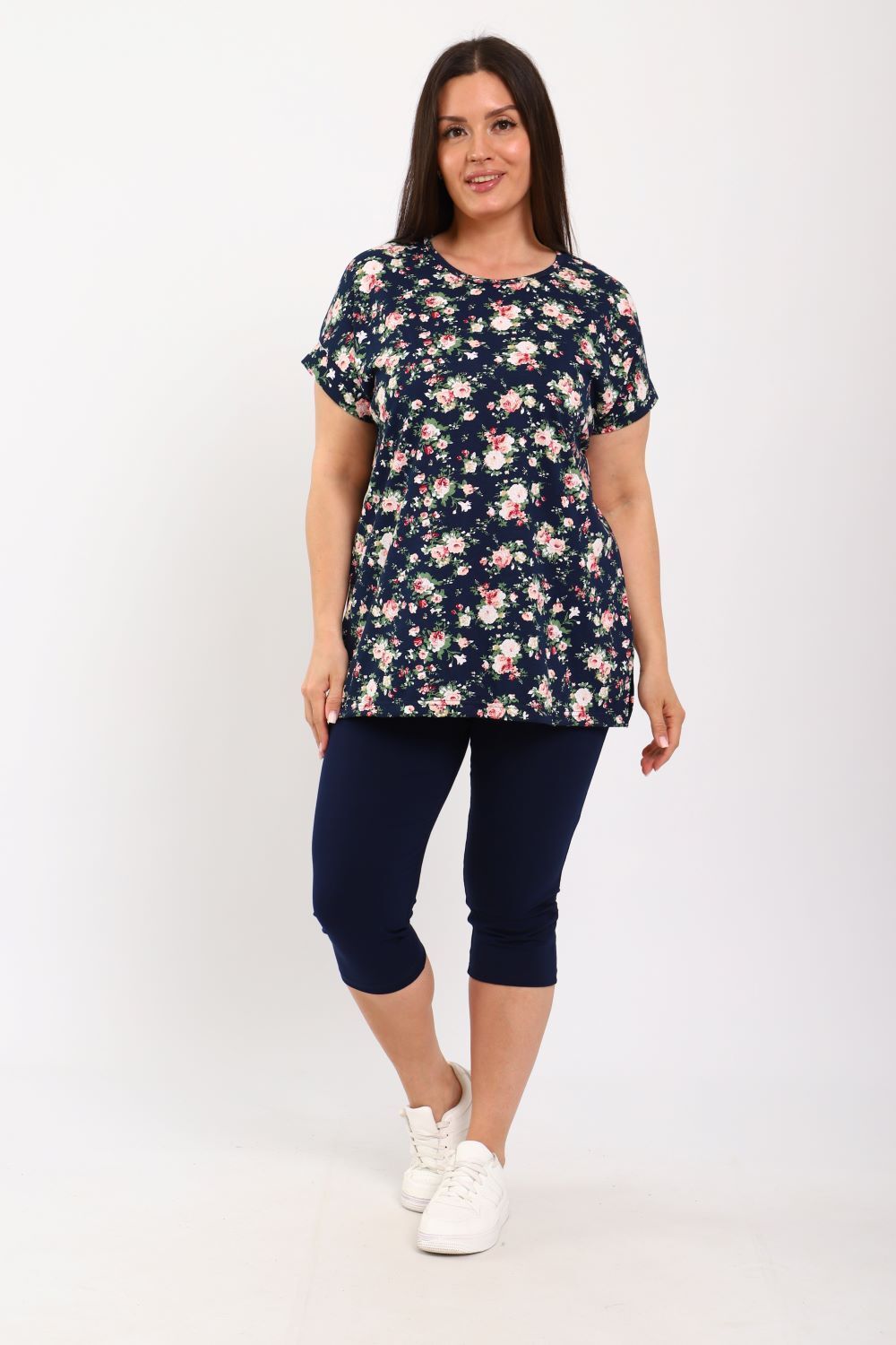 Костюм с бриджами КДЖ - синий, розы