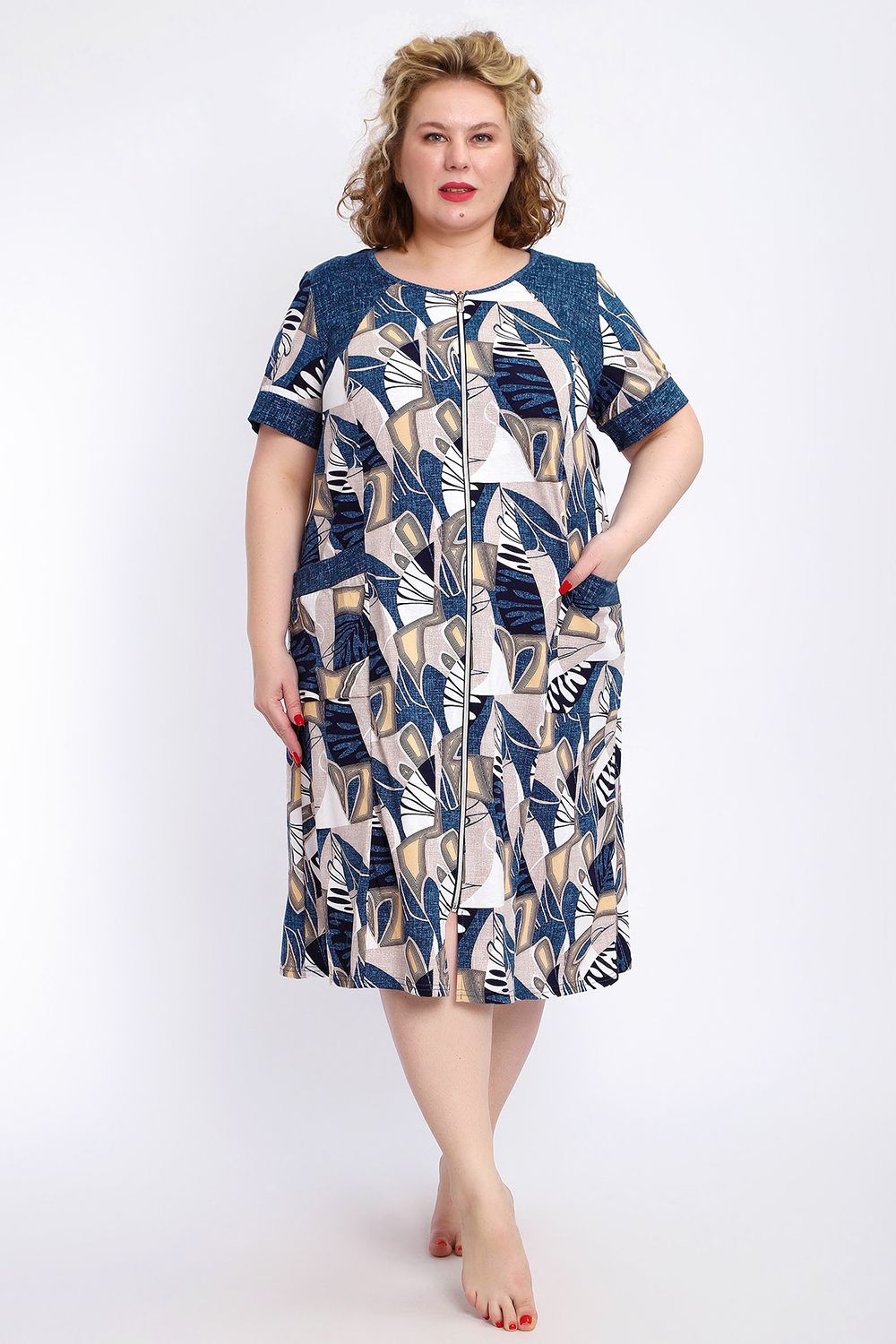 Халат 004 домашний на молнии - Синий веер