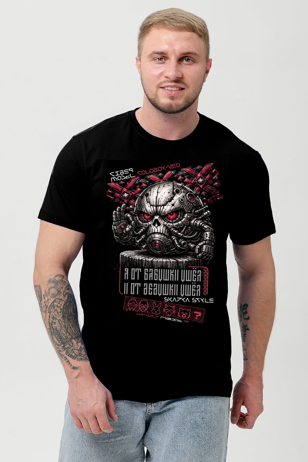 8592 футболка мужская - черный+кибер колобок