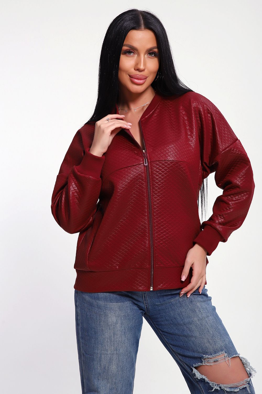 Женский бомбер на молнии 20691 - бордовый
